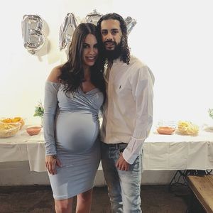 Sky blue maternity dress